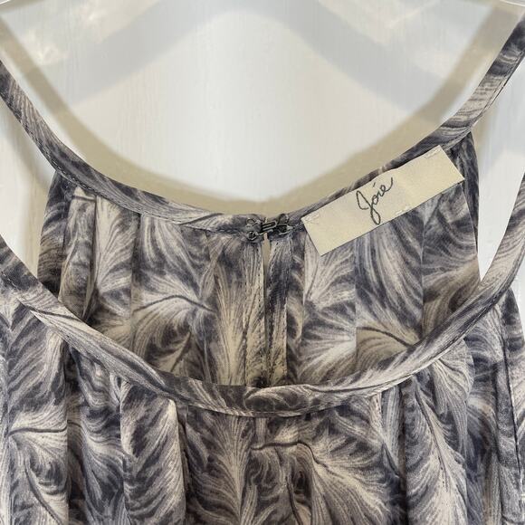 Joie Faustine Feathers Print High Neck Halter Tank Top Silk Gray White XS / S - Picture 3 of 5